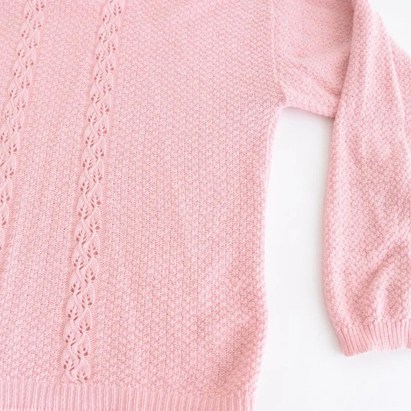 Vintage Willow Ridge Pink Cable Knit Mockneck Barbiecore Preppy Sweater L - Picture 6 of 10